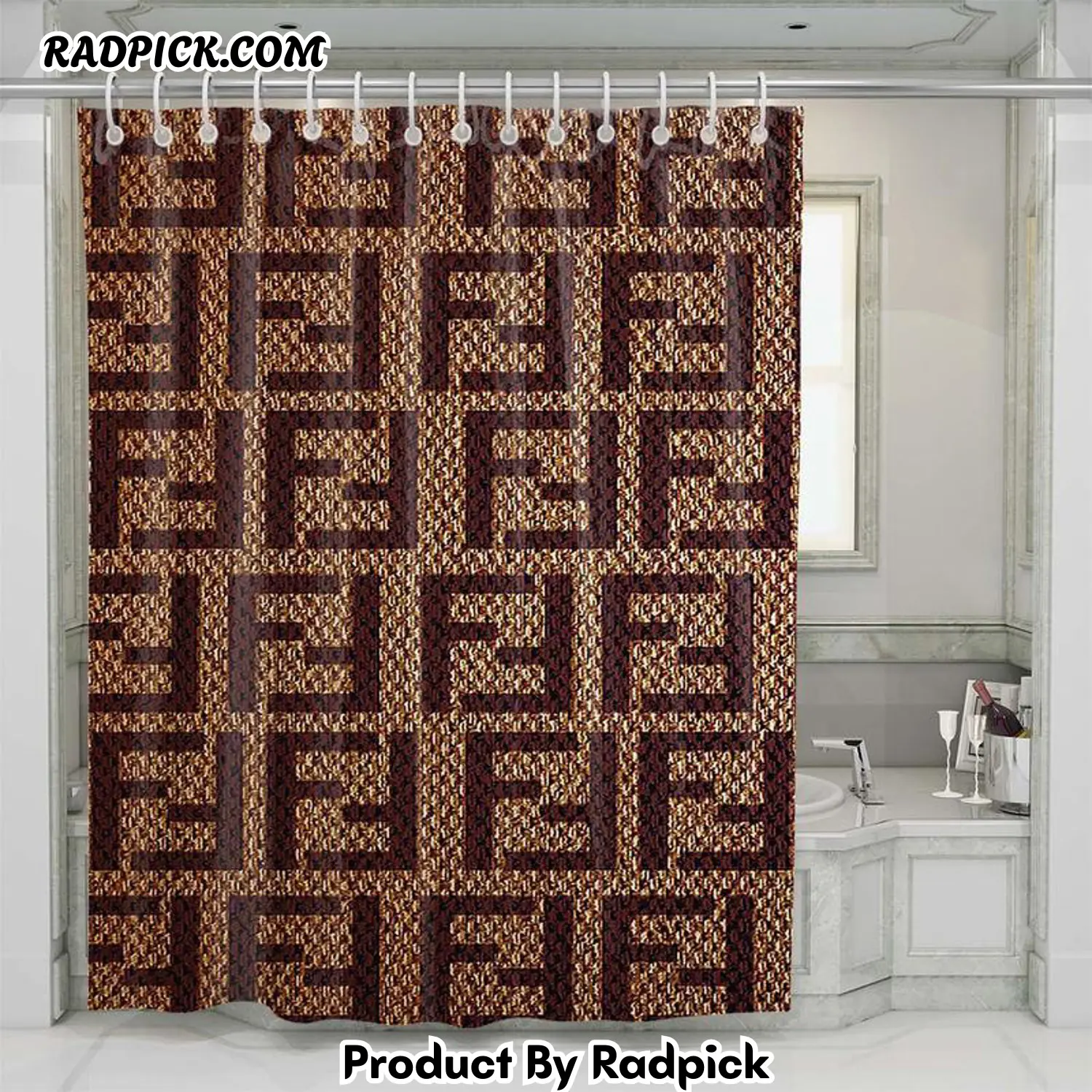 Fendi brown shower curtain set bathroom set for bathroom decor best gift for friends rp387935
